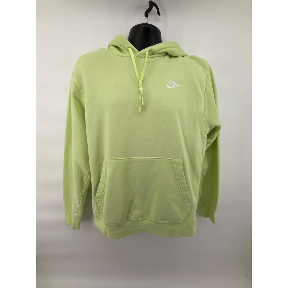 Nike Club Fleece Pullover Hoodie Mens Large Lime Green Essential Logo Sweatshirt